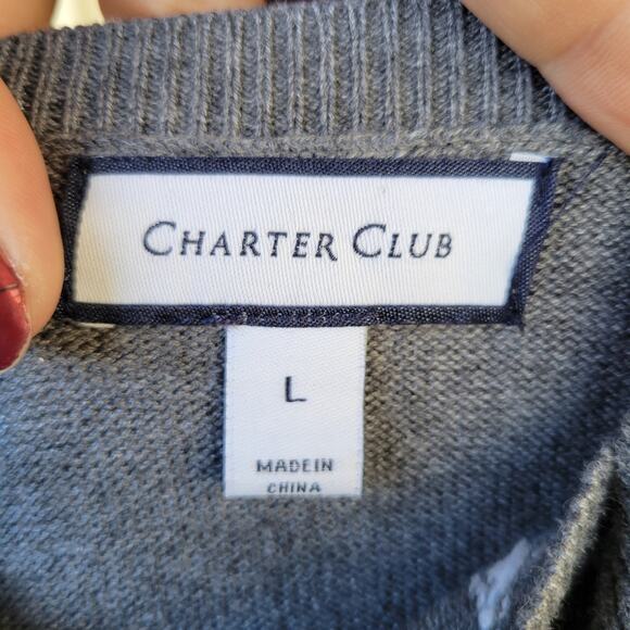 Charter Club Grey White Black Argyle & Sequins Long Sleeve Sweater L - Picture 3 of 4